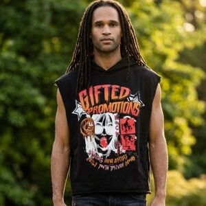 NWT GFTD LA Men’s Black Vintage Wash Sleeveless Graphic Hoodie “Promotion” - L